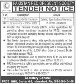 Pakistan Red Crescent Society Islamabad Tender Notice
